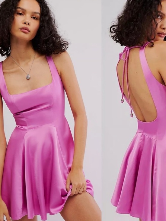 Free People Dresses & Skirts - Free People Mallory Square Neck Satin Mini Dress NWT